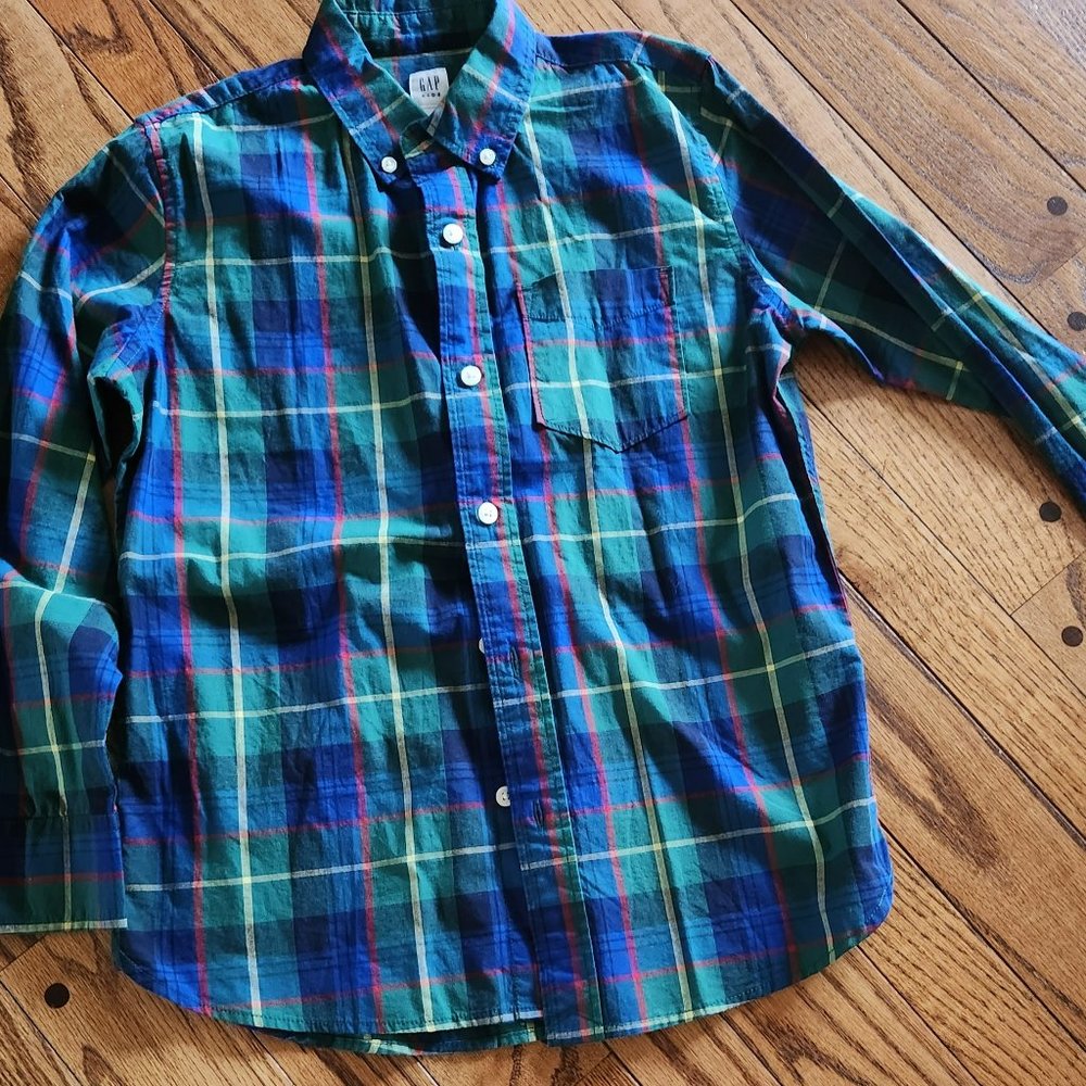 Boys GAP green plaid long sleeve top
